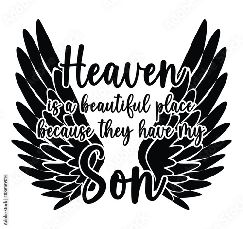 Son in heaven, Son is my Angel, In loving memory, In memory of Son vector memorial text, Rest in peace, RIP Son, Funeral cursive calligraphy
