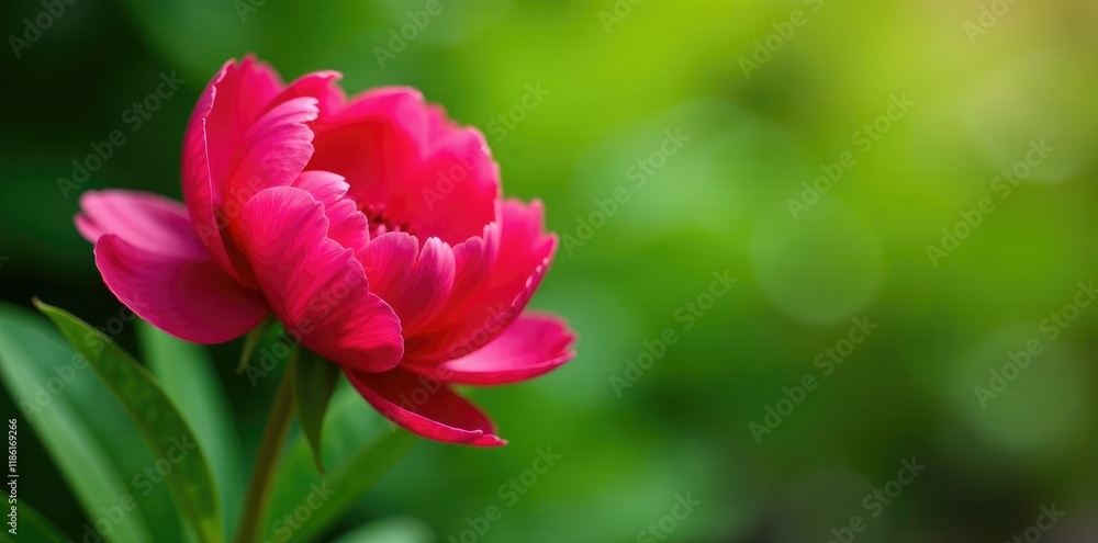 Red peonies in full bloom against a green backdrop, summer blooms, flower garden Red peonies in full bloom against a green backdrop, summer blooms, flower garden
