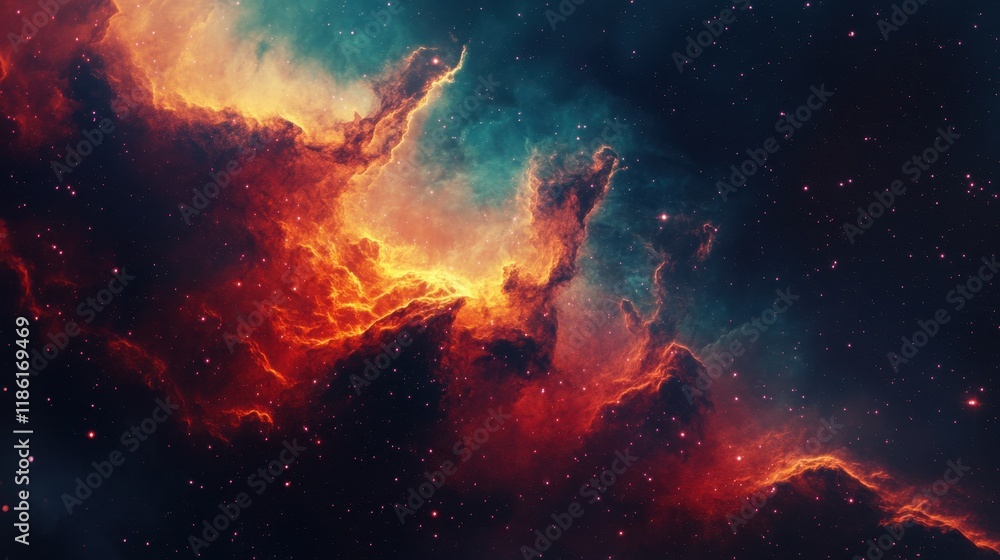 Cosmic Nebula with Orange and Blue Hues and Scattered Stars Cosmic Nebula with Orange and Blue Hues and Scattered Stars