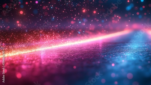 Radiant Neon Glow Path with Sparkling Bokeh and Vibrant Colors for Futuristic and Abstract Design Concepts

