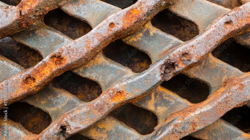 Rusty Metal Grate with Textured Pattern and Industrial Aesthetic Rusty Metal Grate with Textured Pattern and Industrial Aesthetic