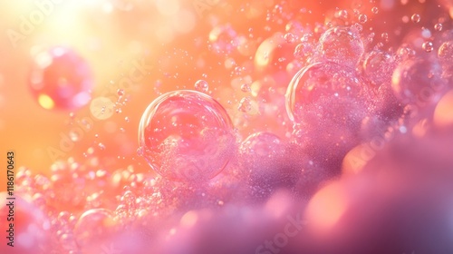 Vibrant Sparkling Bubbles in Soft Pink and Orange Tones, Perfect for Beauty, Beverage, and Branding Concepts

