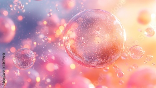 Vibrant Sparkling Bubbles in Soft Pink and Orange Tones, Perfect for Beauty, Beverage, and Branding Concepts

