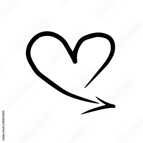 Doodle heart arrow. Decorative element of Valentine's Day