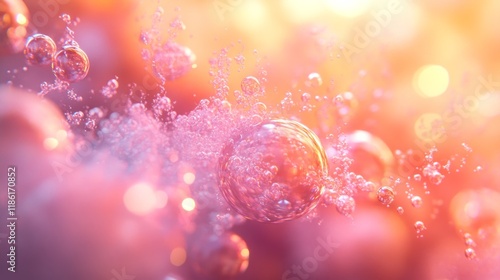 Vibrant Sparkling Bubbles in Soft Pink and Orange Tones, Perfect for Beauty, Beverage, and Branding Concepts

