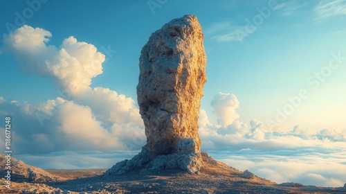 Remarkable rock formation against a backdrop of clouds during the golden hour