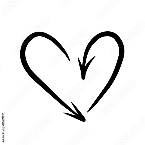 Heart-shaped arrows. Doodle hand-drawn heart