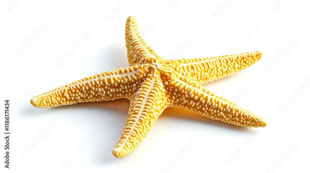 Detailed shot of a yellow starfish isolated on a white background, highlighting fine details. Detailed shot of a yellow starfish isolated on a white background, highlighting fine details.