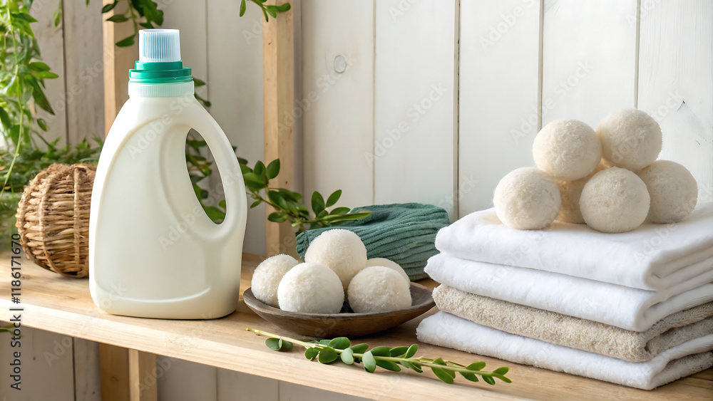 Eco friendly laundry essentials with natural detergent and wool dryer balls for sustainable living. Eco friendly laundry essentials with natural detergent and wool dryer balls for sustainable living.