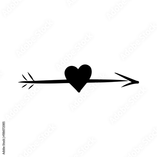 A horizontal arrow with a heart. A doodle element for the holiday of all lovers