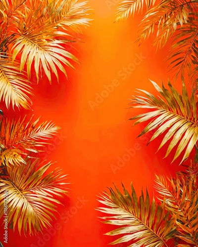 Wallpaper Mural Red background with a yellow leafy border Torontodigital.ca