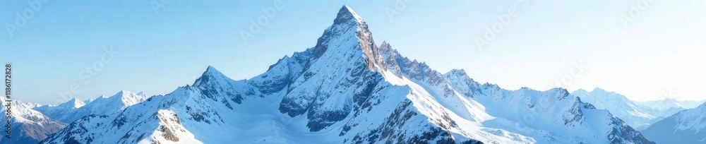 Obraz premium Snowy mountain peak with rugged terrain and white snow covering the summit, elevated, towering