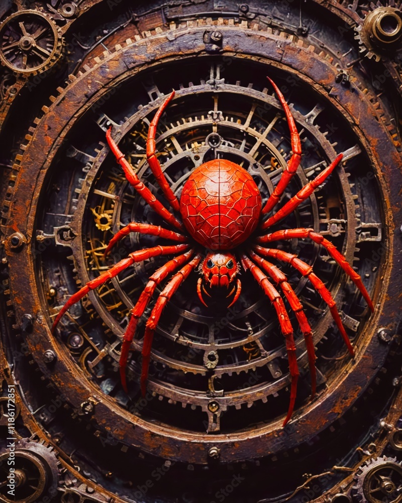 Obraz premium Red spider is on a clock face