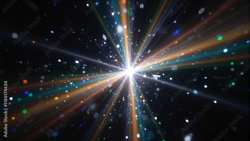Obraz premium Mesmerizing prism light explosion with vibrant gradients geometric patterns shimmering bokeh and a dreamlike lens flare