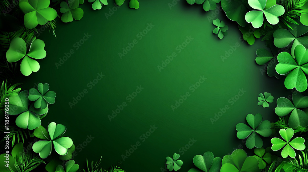 St. Patrick's Day banner background with green shamrock leaves on a green background, St. Patrick's Day banner background with green shamrock leaves on a green background,