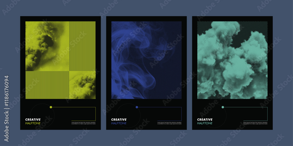 Dynamic vector set, cloud, smoke, and halftone dotted screens in three color variations – perfect for brochures, annual reports, flyers, and book cover templates. Dynamic vector set, cloud, smoke, and halftone dotted screens in three color variations – perfect for brochures, annual reports, flyers, and book cover templates.
