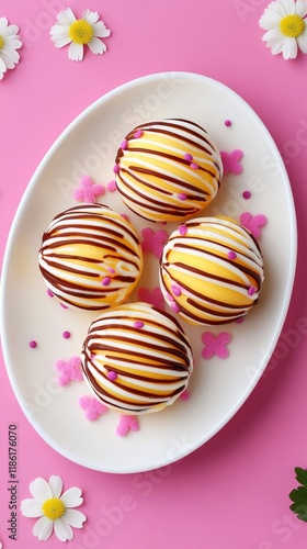 Elegant A plate of spaghetti ice cream styled to look like a savory dish but made of sweet treats for a creative April Fools Day prank  photo