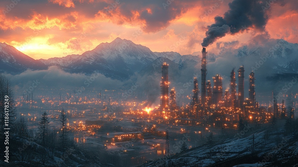 Fototapeta premium Geothermal Power Plant in Lush Hills