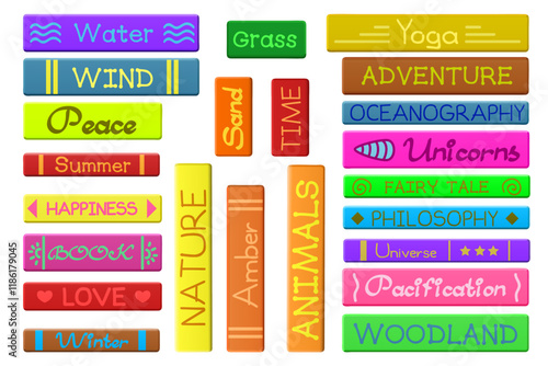 vector cartoon object illustration. Book spine.  Clip art isolated on transparent background. Hand drown design element.
