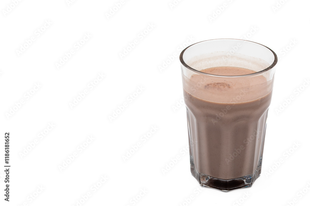 Homemade Chocolate Milk in a Glass with White Space on Left Homemade Chocolate Milk in a Glass with White Space on Left
