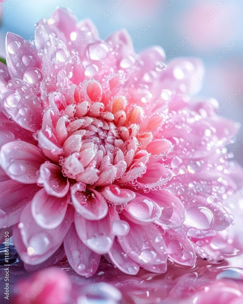 Pink Dahlia Flower with Dew Drops Macro Closeup Soft Focus Floral Beauty Pink Dahlia Flower with Dew Drops Macro Closeup Soft Focus Floral Beauty