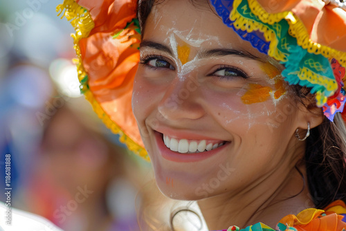 Joyful Child in Colorful Costume at Carnival Festival Generative A photo