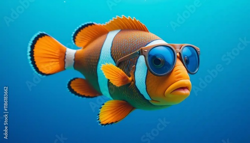 A Cool Clownfish Wearing Sunglasses Underwater Ocean Scene photo