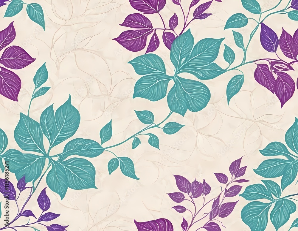 Fototapeta premium Elegant Floral Vines with Luminous Leaves and Gradient Background Pattern