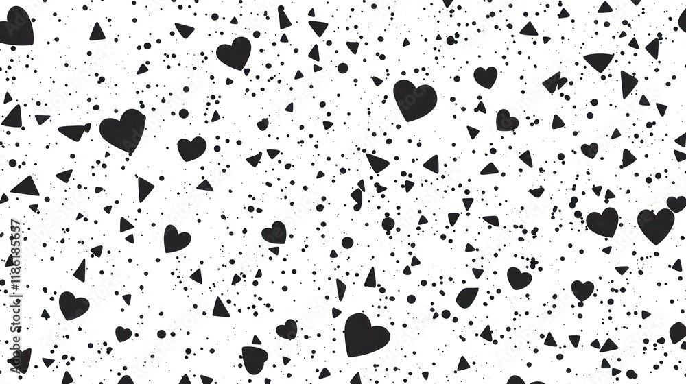 Fototapeta premium Abstract pattern of hearts and shapes on a white background.