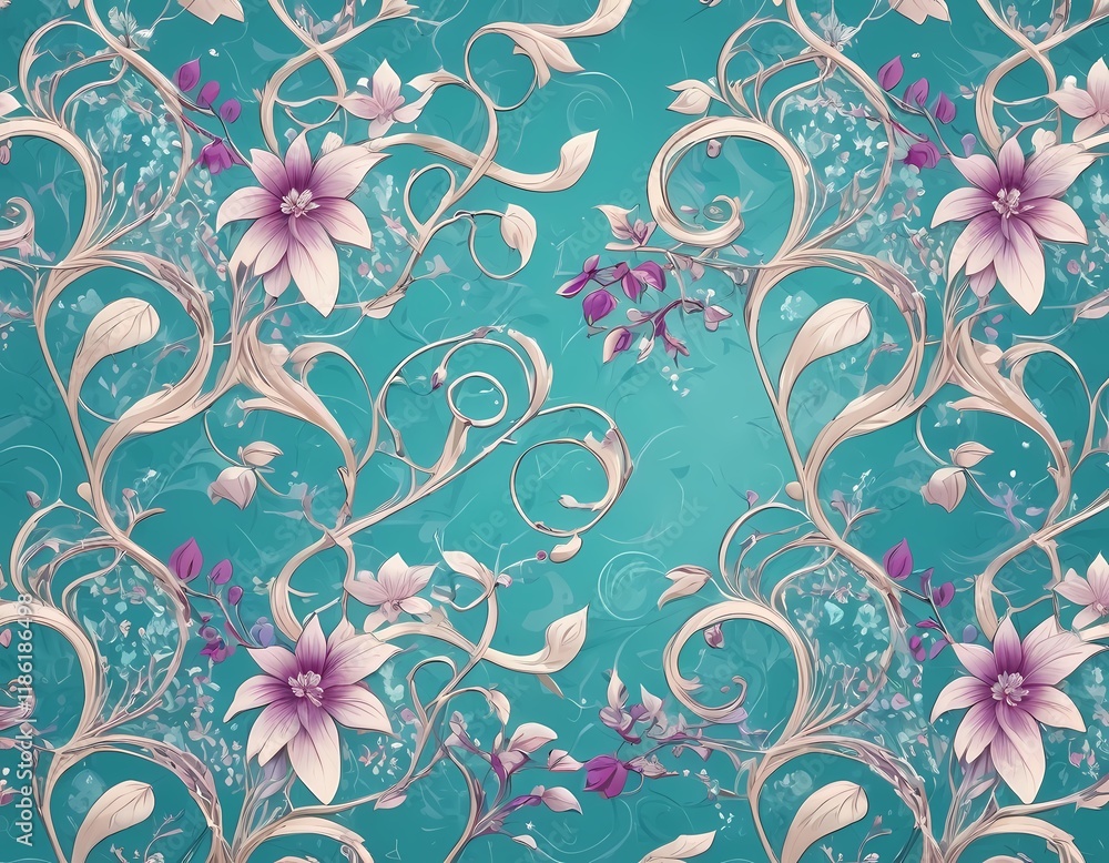Fototapeta premium Elegant Floral Vines with Luminous Leaves and Gradient Background Pattern