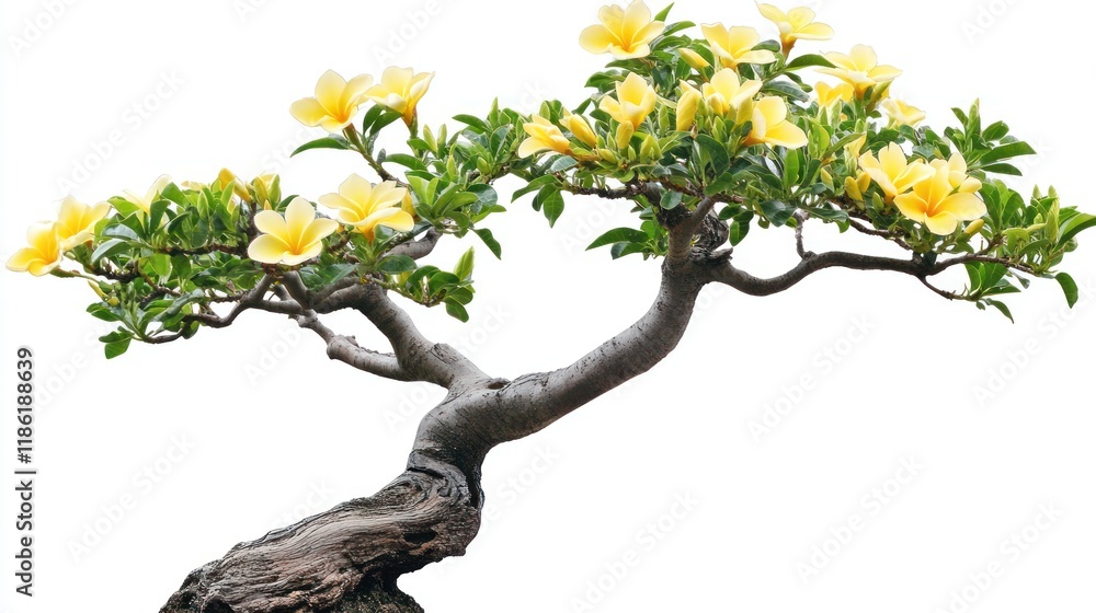 Fototapeta premium Blooming yellow bonsai tree isolated on white background, perfect for design