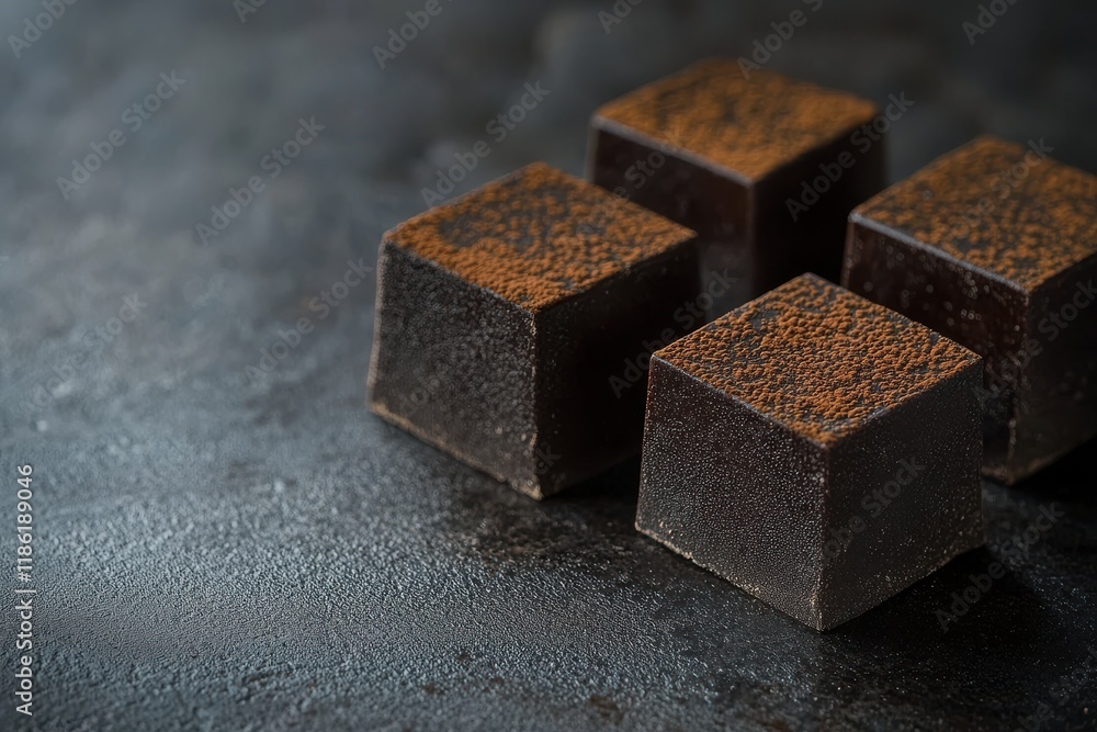 dark chocolate squares, rich texture, close-up, high contrast, gourmet dessert dark chocolate squares, rich texture, close-up, high contrast, gourmet dessert