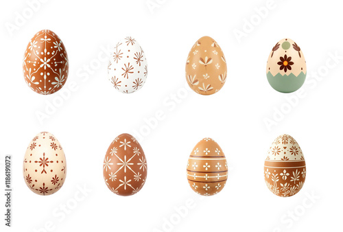 Set of decorative easter eggs, geometric floral pattern, isolated, png photo