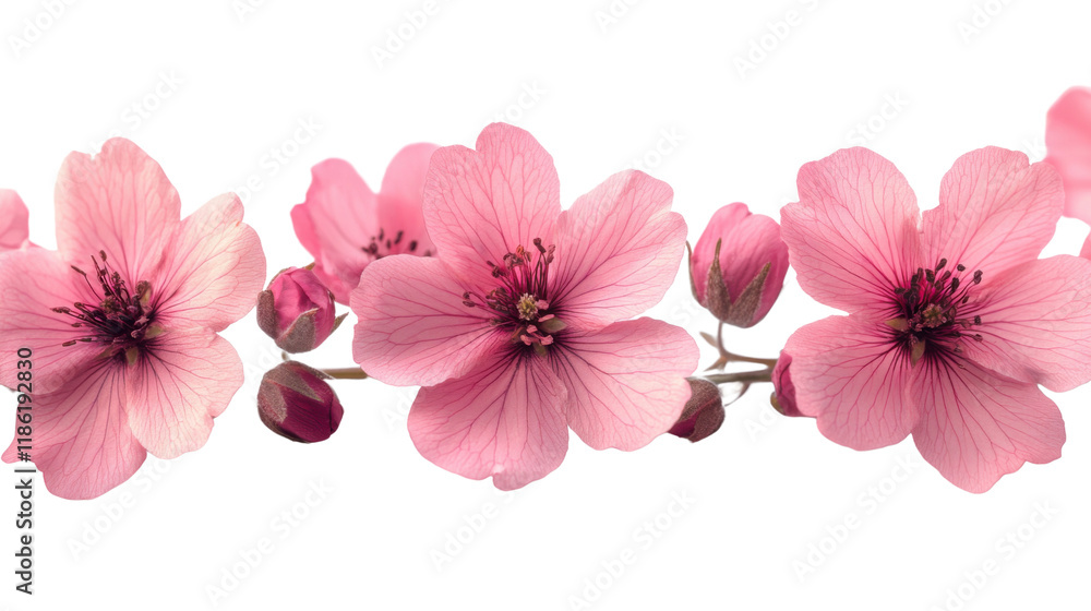 Obraz premium pink flowers stem isolated on white background