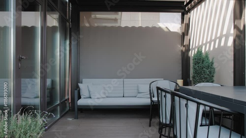 Wallpaper Mural An Exquisite Modern Outdoor Lounge Space Featuring Elegant Seating Amidst Natural Elements Torontodigital.ca