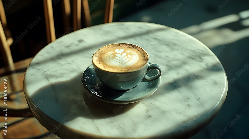 Cozy Cappuccino Moment in Rustic Cafe Setting Cozy Cappuccino Moment in Rustic Cafe Setting
