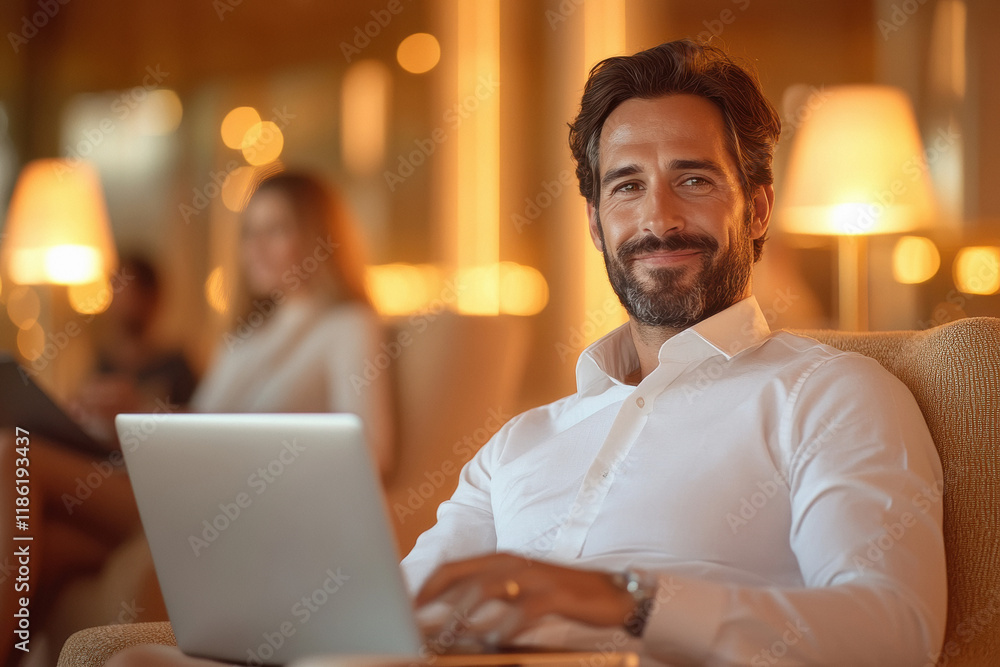 happy indian business man using laptop in meeting happy indian business man using laptop in meeting