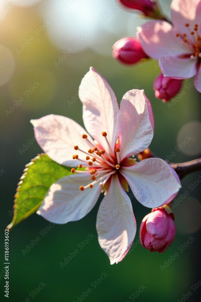 Obraz premium Colorful petals unfurl from the small white flowers on trees in early spring, tree, greenery, spring blossoms colorful