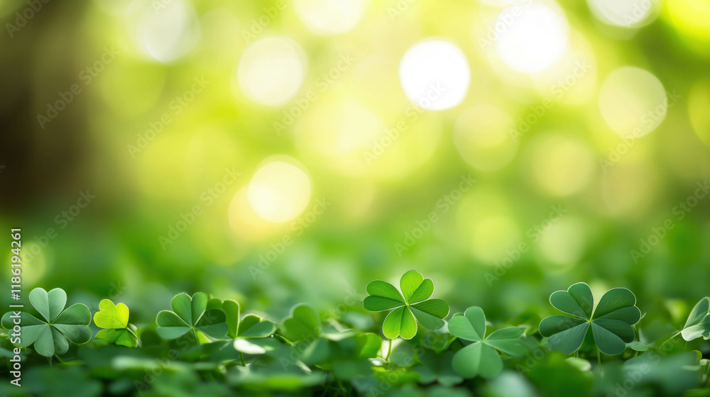 Shamrocks growing in a field of clover on a sunny spring day Shamrocks growing in a field of clover on a sunny spring day