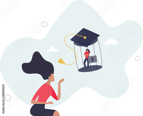 Student loan debt, money trap that graduated have to payback huge amount of money, expensive cost for education concept.flat characters.