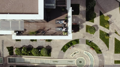 A Stunning Aerial View of a Modern Outdoor Space Featuring Inviting Relaxation Areas