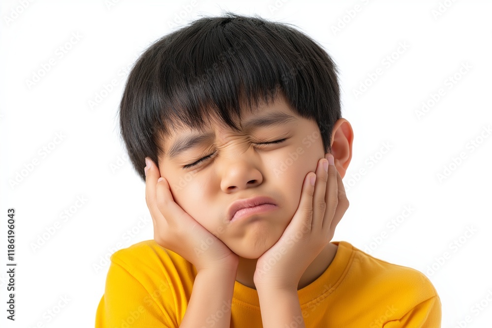 Upset Young Boy Holding His Face, Sad Child Expression, Showing Discomfort or Pain Upset Young Boy Holding His Face, Sad Child Expression, Showing Discomfort or Pain
