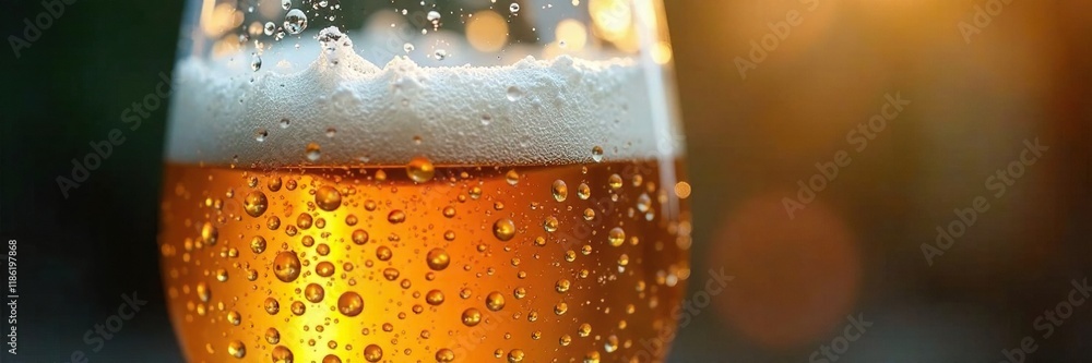Water droplets clinging to the side of a chilled beer glass, water droplets, condensate Water droplets clinging to the side of a chilled beer glass, water droplets, condensate