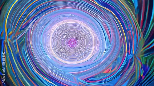 Thin, vibrant lines spiraling inward and outward in a kaleidoscopic