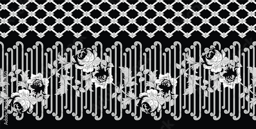 Traditional Mughal Border motifs revived for cutting-edge digital prints.