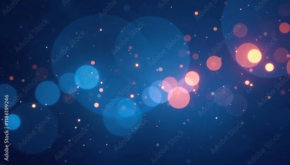 Obraz premium Softly glowing blue bokeh with scattered lights and stars in the sky at dusk for a romantic feel, cosmic, light, space