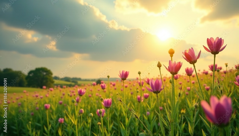 Obraz premium Flax plants swaying gently in the warm breeze, foliage, nature