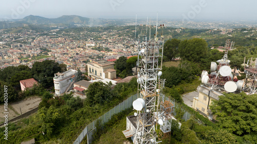 Photos Aerial view of the radio repeater of the Camaldoli station in Naples, Italy