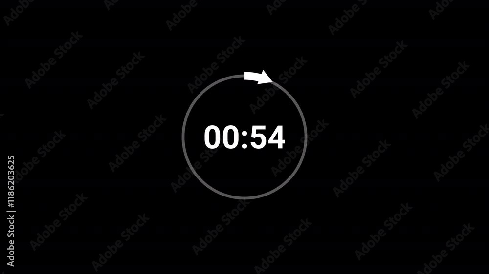 one minute countdown timer animation with alpha channel,1 minute timer from 60 to 0 seconds with transparent background
