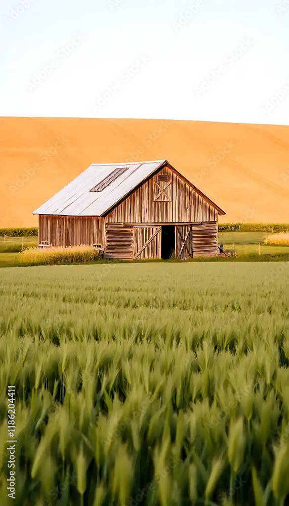 Rustic Barn Stands in Golden Field of Grain Rustic Barn Stands in Golden Field of Grain